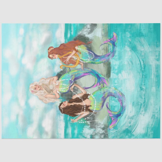 Papier Mousseline Sirène / Mermaids Découpage d'antiquité Turquoise (Recto)