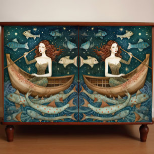 Papier Mousseline Sirène Primitive Avec Peinture De Poisson Découpag