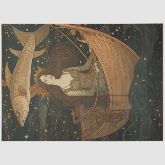 Papier Mousseline Sirène Primitive Dans Une Découpage Peinture De Ba (Recto)