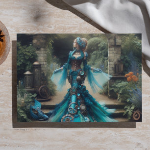 Papier Mousseline Sirène sarcelle Steampunk Dame victorienne vintage