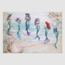 Sirènes à l'aquarelle pour découpage de coquilles