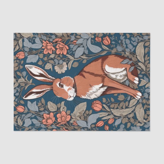 Papier Mousseline Sitting Hare William Morris Inspiré Floral (Recto)