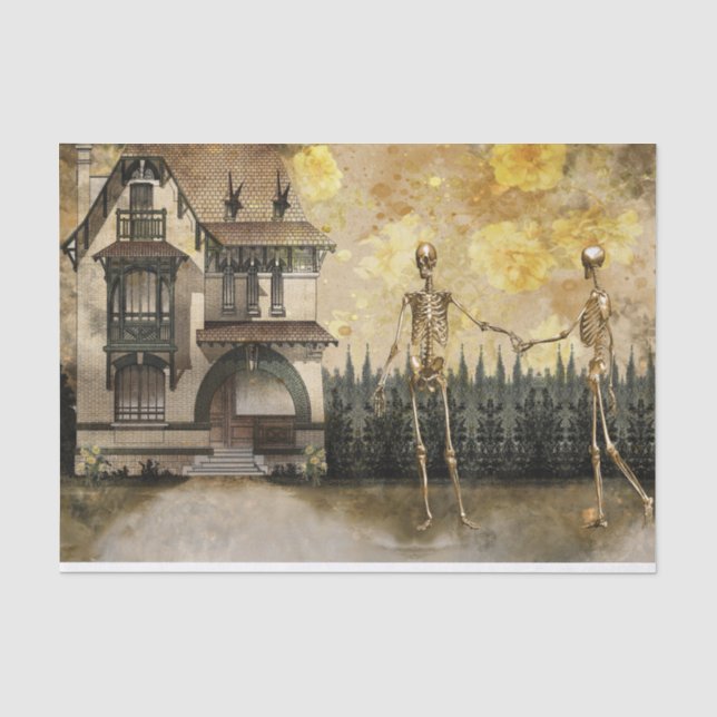 Papier Mousseline Skeleton Couple Halloween Découpage Tissu papier (Recto)