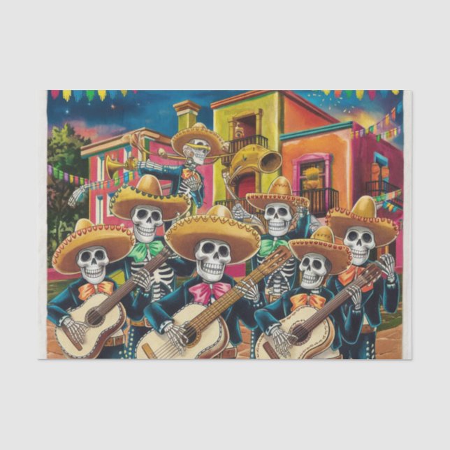 Papier Mousseline Skeleton Mariachi Band Día de Los muertos (Recto)