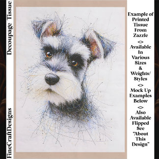 Papier Mousseline Sketch Style Cute Schnauzer Dog EW4L Decoupage