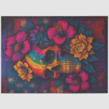 Skull of Colors and Blooms Decoupage Paper - LGBTQ
