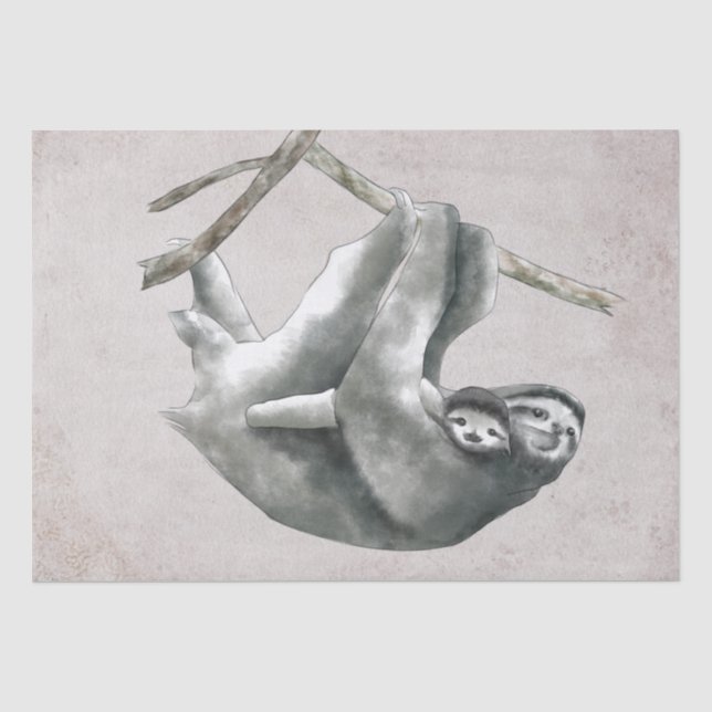 Papier Mousseline Sloth Mama et Baby Watercolor (Recto)