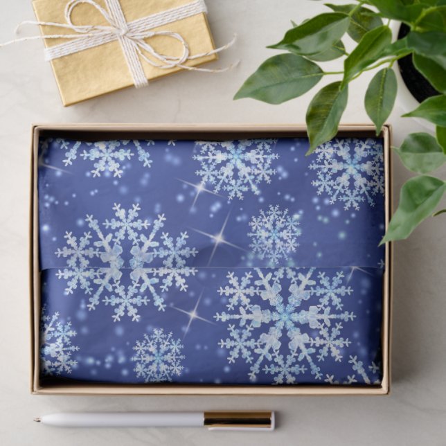 Papier Mousseline Snow Flakes Blue  (Cadeau)