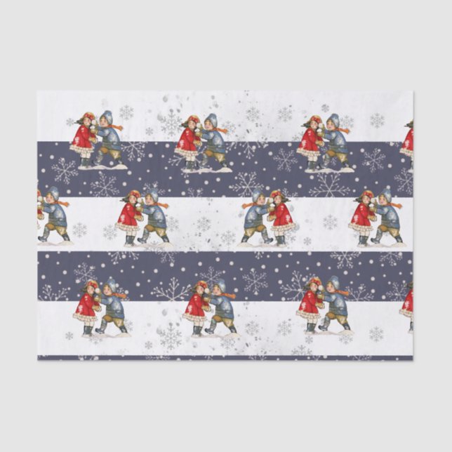 Papier Mousseline Snowball Enfants Noël Flocon de neige rayé (Recto)