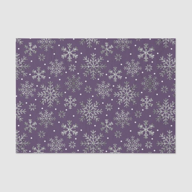 Papier Mousseline Snowflakes argenté violet Motif (Recto)