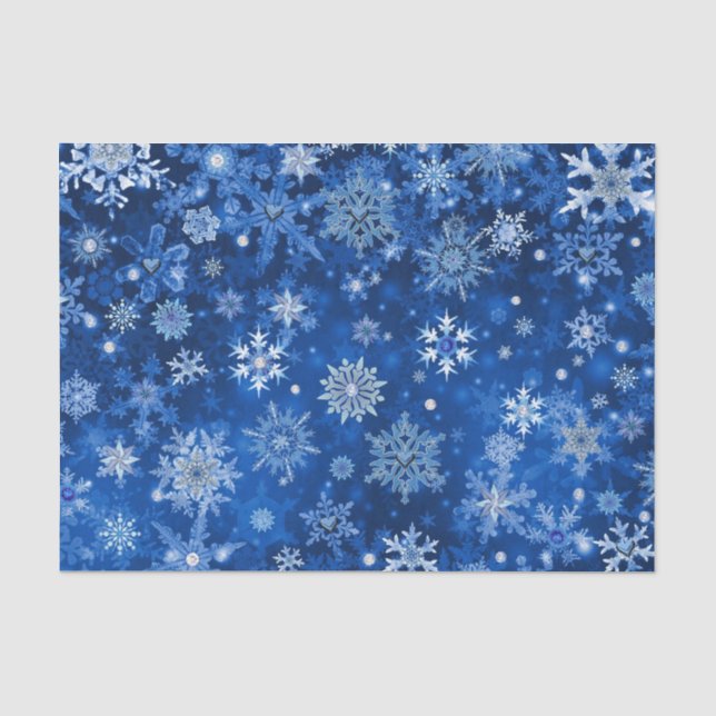 Papier Mousseline Snowflakes de Noël Papier de tissus bleu et argent (Recto)