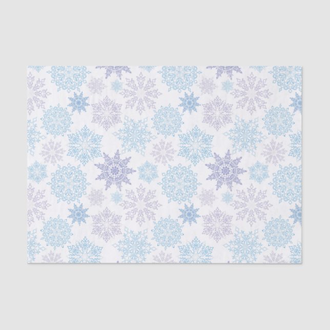 Papier Mousseline Snowflakes en dentelle dans les tons bleu et viole (Recto)