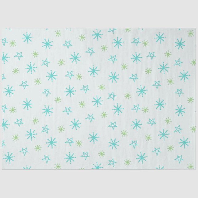 Papier Mousseline Snowflakes et Stars Bleu Vert Noël (Recto)