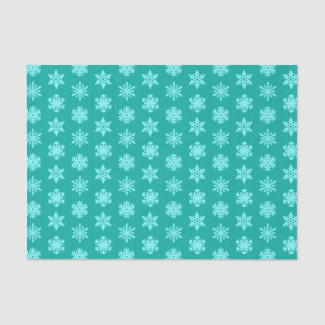 Papier Mousseline Snowflakes Ikat - Turquoise et aqua (Recto)