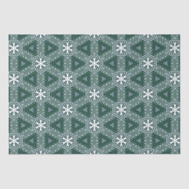 Papier Mousseline Snowflakes Motif de Noël Vert Blanc (Recto)