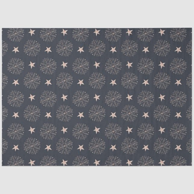 Papier Mousseline Snowflakes or et Gold Stars Noir Noël (Recto)