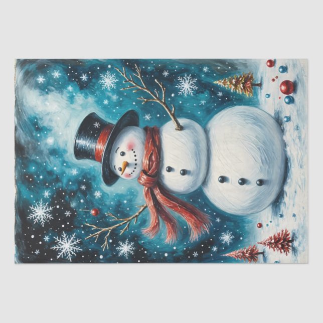 Papier Mousseline Snowman de nuit givrée - Découpage de Noël lunaire (Recto)