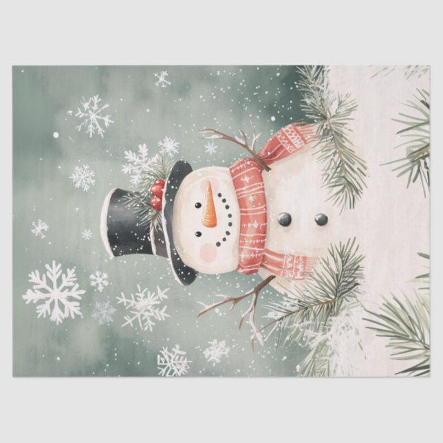 Papier Mousseline Snowman Snowflakes Spruce Sprigs Découpage (Recto)