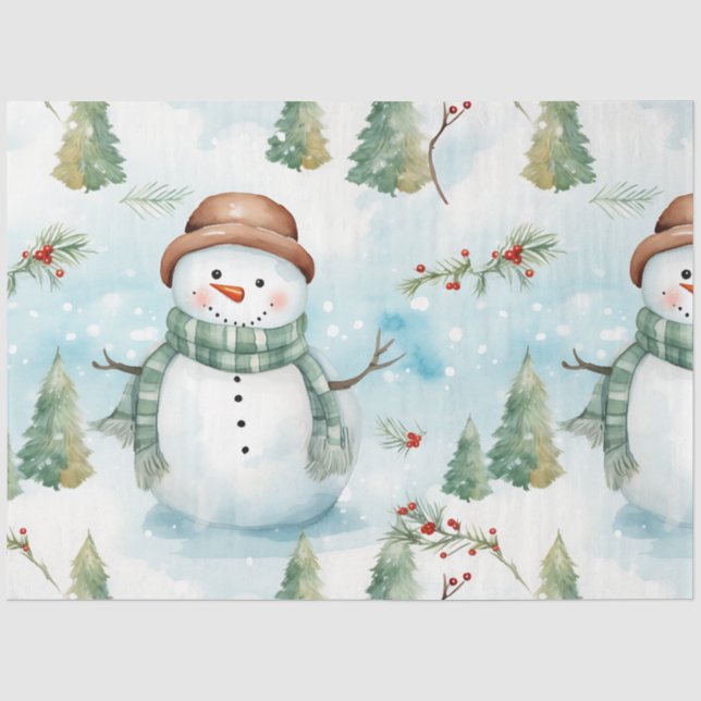 Papier Mousseline Snowmen Arbres de Noël Holly Berries Noël (Recto)