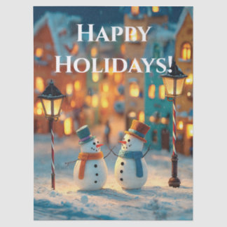 Papier Mousseline Snowmen in a Magical, Colorful Christmas Village