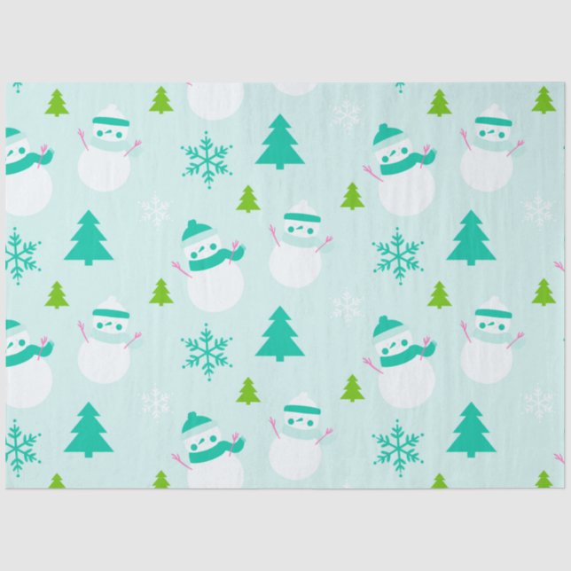 Papier Mousseline Snowmen Noël Arbres Snowflakes Green Noël (Recto)