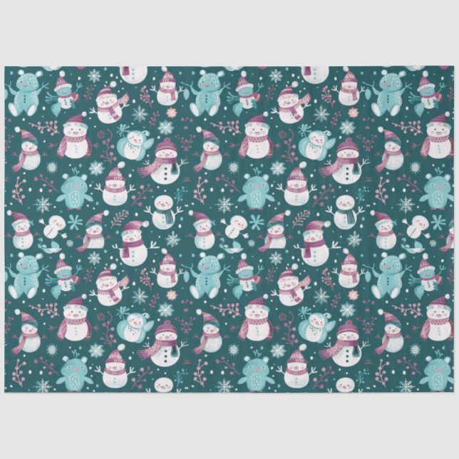 Papier Mousseline Snowmen Nounours Snowflakes Verdure Noël (Recto)