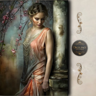 Papier Mousseline Soft Floral Vintage Woman Decoupage