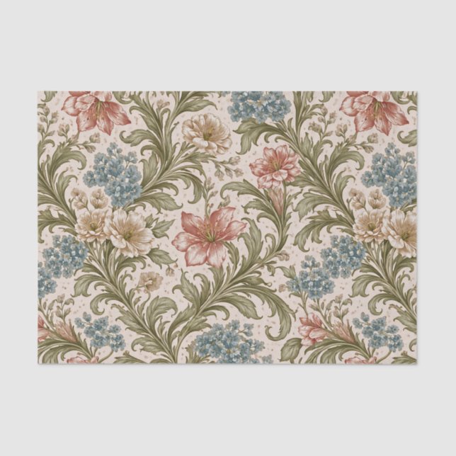 Papier Mousseline Soft Scrollwork Garden Floral Pattern (Recto)