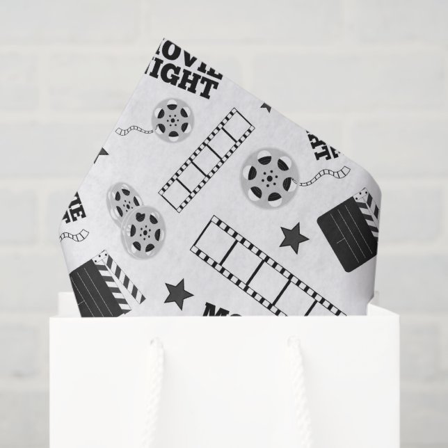 Papier Mousseline soirée cinéma noir blanc (Sac cadeau)