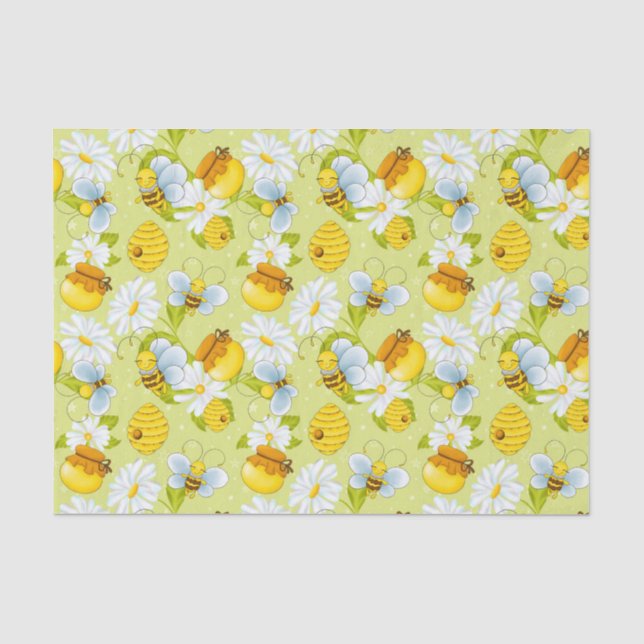 Papier Mousseline Soirée motif d'abeille au miel carrelé (Recto)
