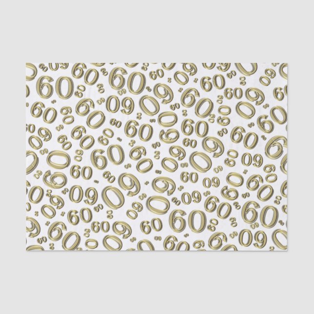 Papier Mousseline soixantième Or frais/blanc de motif de nombre (Recto)