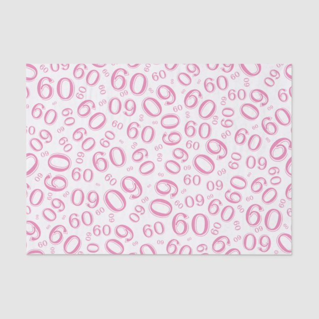 Papier Mousseline soixantième Rose/blanc frais de motif de nombre (Recto)