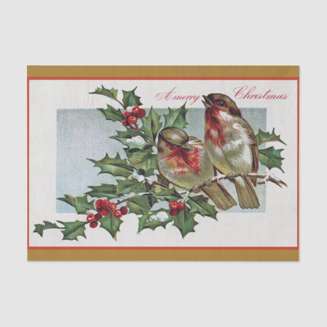 Papier Mousseline Songbirds de Noël à la Branche de Holly et Berries (Recto)