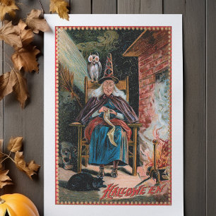 Papier Mousseline Sorcière d'Halloween vintage et chat noir