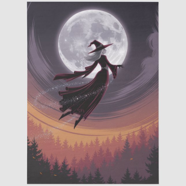 Papier Mousseline Sorcière Éffrayante d'Halloween traversant une Ple (Recto)