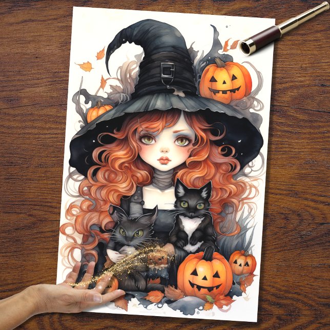 Papier Mousseline Sorcière fille 1 Halloween papier découpage (Créateur téléchargé)