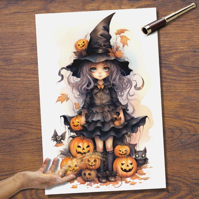 Papier Mousseline Sorcière fille 8 Halloween papier découpage (Créateur téléchargé)