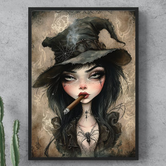 Papier Mousseline Sorcière gothique Fumer Cigar Halloween Découpage