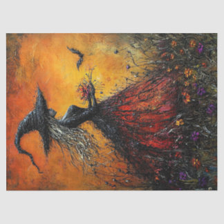 Papier Mousseline Sorcière méchante en rouge avec sa chatte Découpag