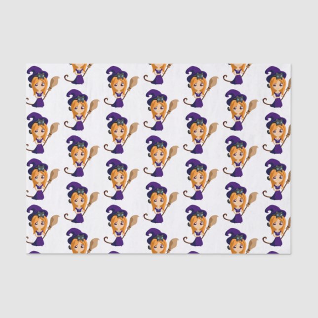 Papier Mousseline Sorcière mignonne en Casquette violet Motif Hallow (Recto)