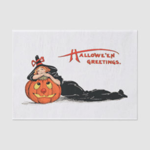 Papier Mousseline Sorcière vintage avec Découpage Halloween Citrouil