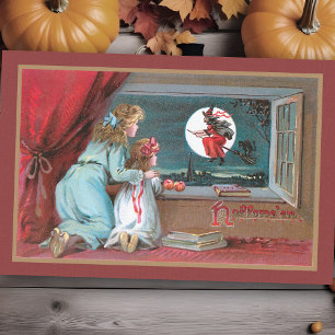 Papier Mousseline Sorcière volant vintage avec Pleine lune et filles
