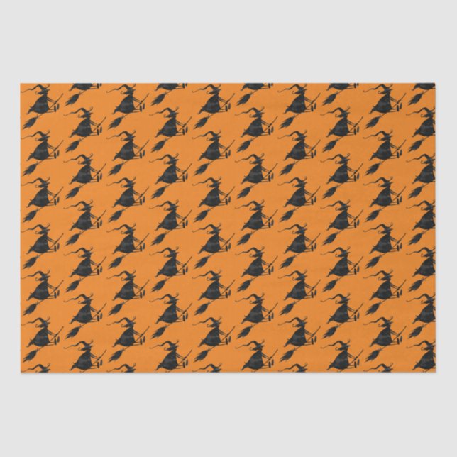 Papier Mousseline Sorcière volante gothique noire éffrayante Hallowe (Recto)