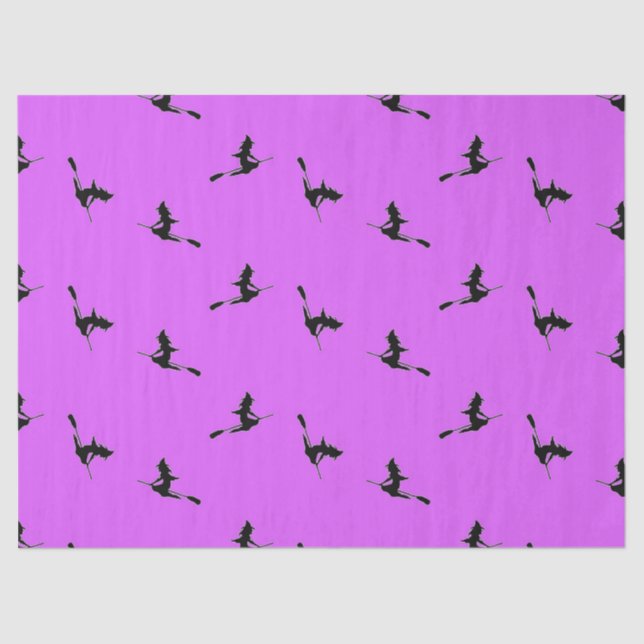 Papier Mousseline Sorcière volante sur violet (Recto)