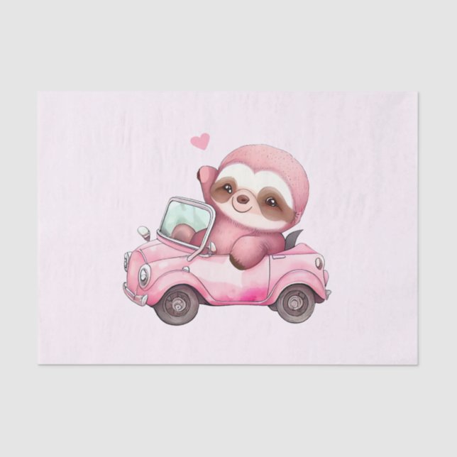 Papier Mousseline Sourire rose Sloth conduisant une convertible (Recto)