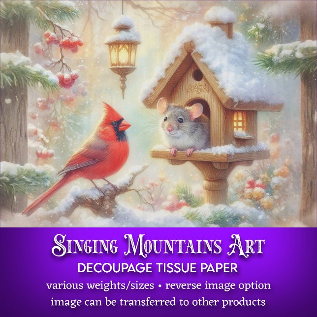 Papier Mousseline Souris d'hiver confortable Cardinal Winter Forest  (Créateur téléchargé)