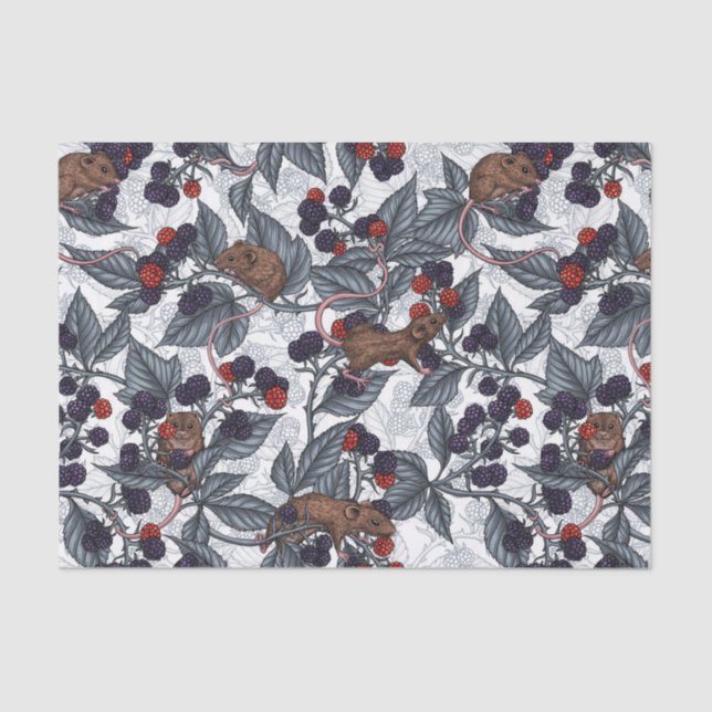 Papier Mousseline Souris et mûres sur blanc (Recto)