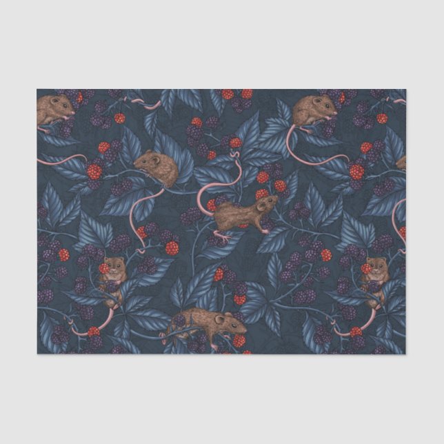 Papier Mousseline Souris et mûres sur la marine (Recto)