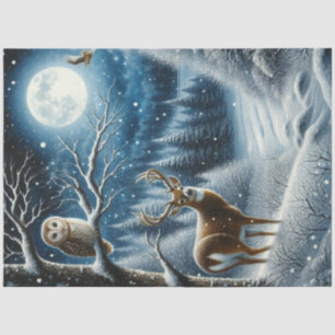 Papier Mousseline Sous la Lune du Solstice Forêt d'Hiver