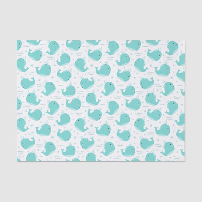 Papier Mousseline Sous la mer Baleines Bleues Nager et s'amuser (Recto)